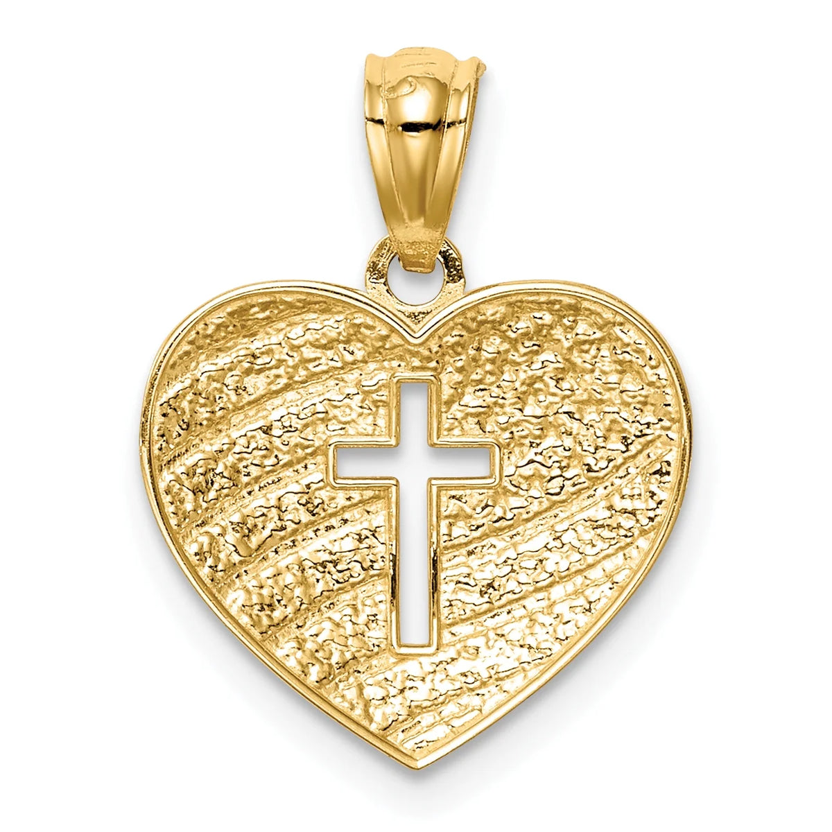 14K Two-Tone Gold Rhodium USA Flag Cross Heart Pendant Necklace S727