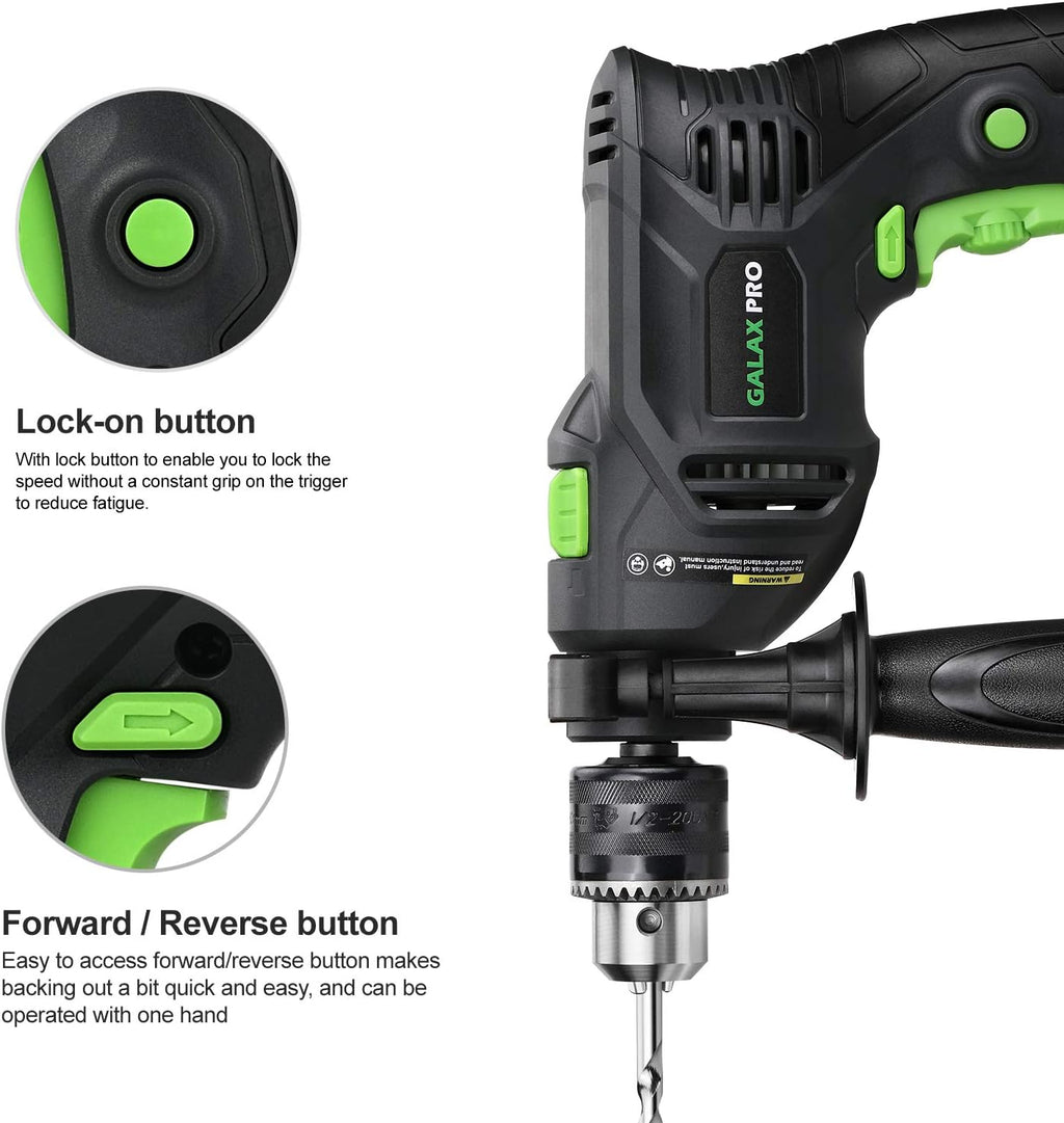 5Amp 1/2-inch Corded Impact Drill with 105pcs Accessories, Variable Speed 0-3000, Hammer and Drill 2 Functions in 1, 360°Rotating Handle, Depth Gauge, Carrying Case Included Pack of 2 Q373