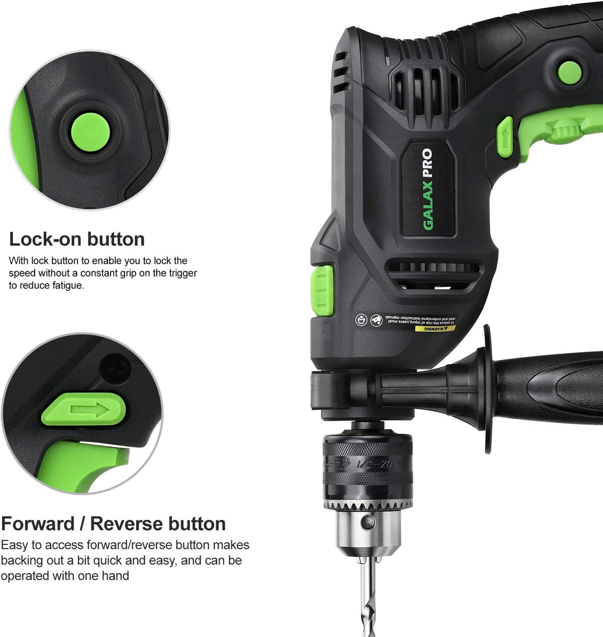 5Amp 1/2-inch Corded Impact Drill with 105pcs Accessories, Variable Speed 0-3000, Hammer and Drill 2 Functions in 1, 360°Rotating Handle, Depth Gauge, Carrying Case Included Pack of 2 Q373