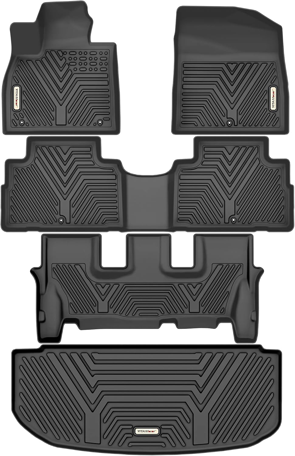 Black Custom Fit Car Floor Mats 3 Rows with Cargo Trunk Liner D75356