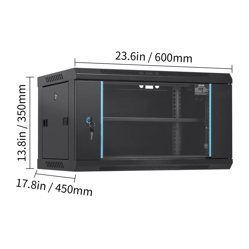 6U 13.8'' Wall Mount Network Server Rack Cabinet Enclosure with Door Lock, 2 Shelves T91865