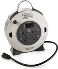 Retractable Extension Cord, 25 ft, 4 Outlets, 2 USB Ports, 16AWG SJT Cable D381621