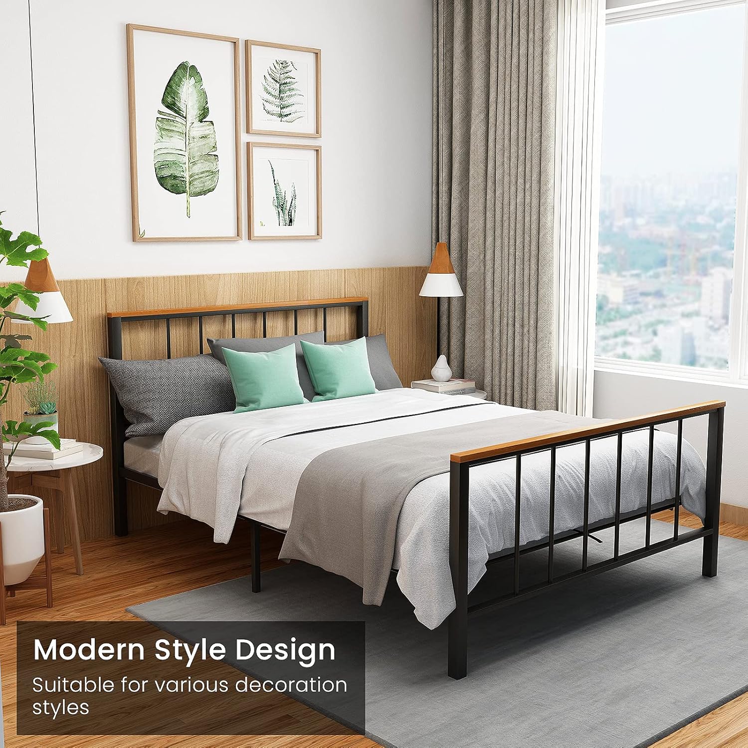 Full Metal Platform Bed Frame with Headboard and Footboard O49310