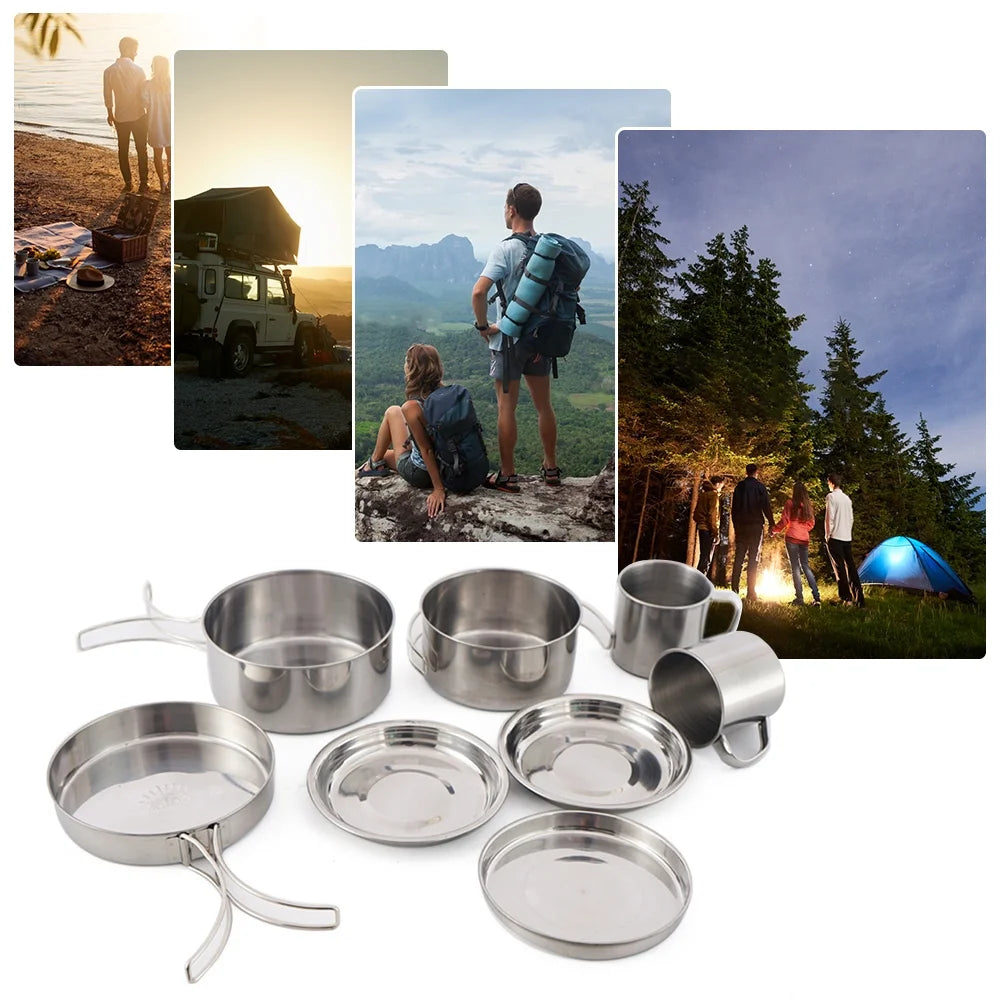 8PCS Stainless Steel Camping Cookware Mess Kit U614