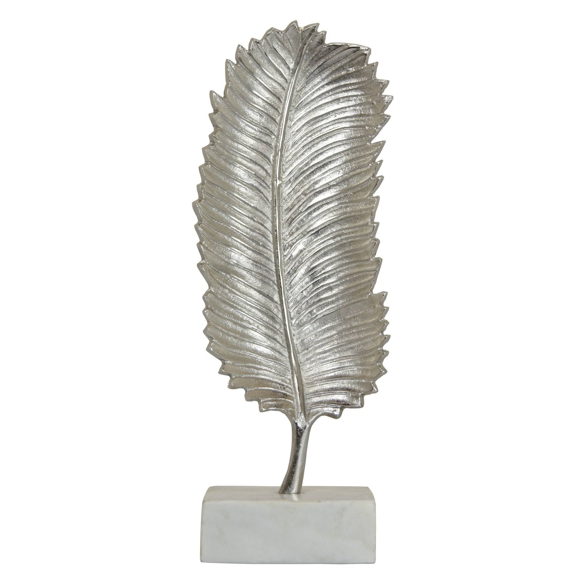 Modern Metal Leaf with Marble Base in Silver R894