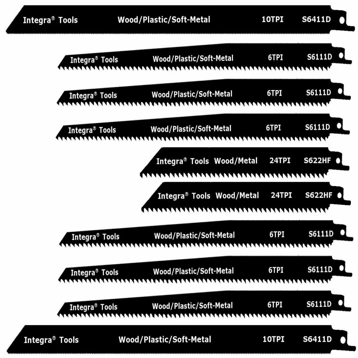 10pc Reciprocating Saw Blades 9x22 Wood Soft-Metal X158