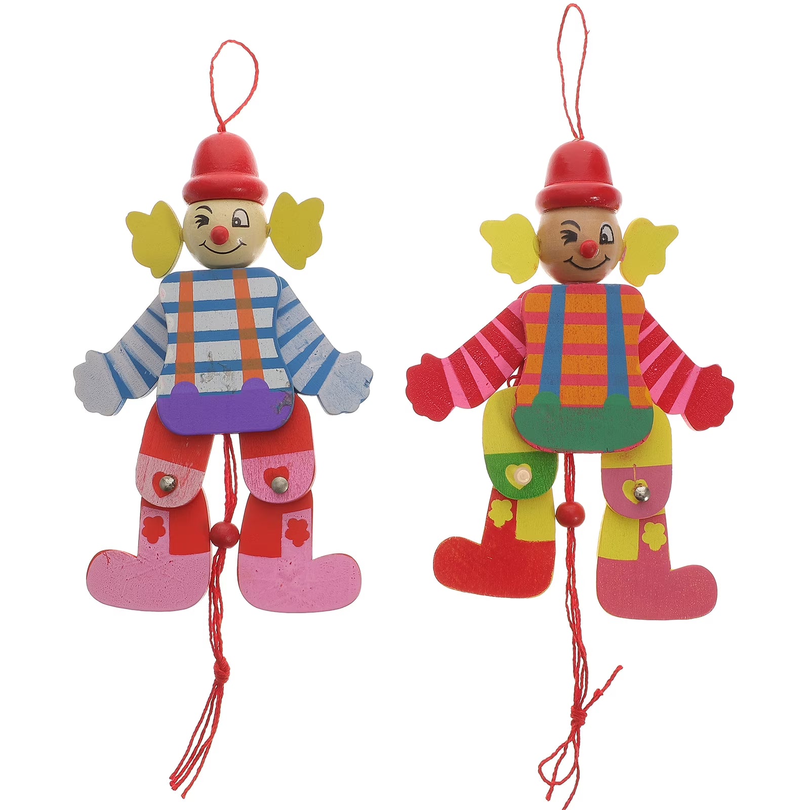 2Pcs Wood Clown Marionette Puppet Toy O94265