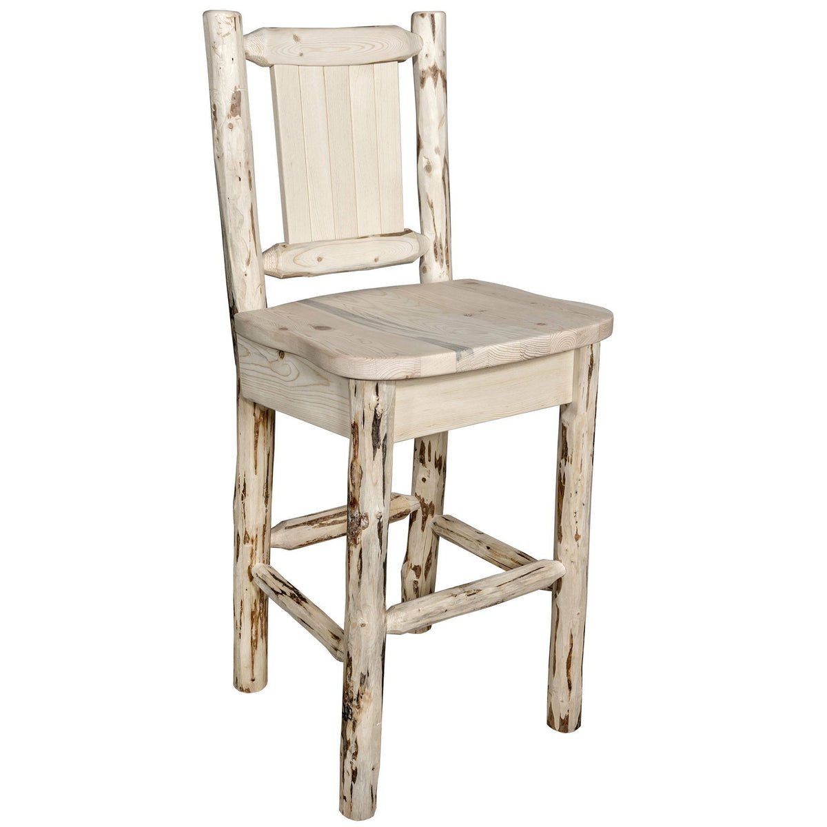 Clear Lacquer Counter Height Barstool with Laser Engraved Bear Design F664