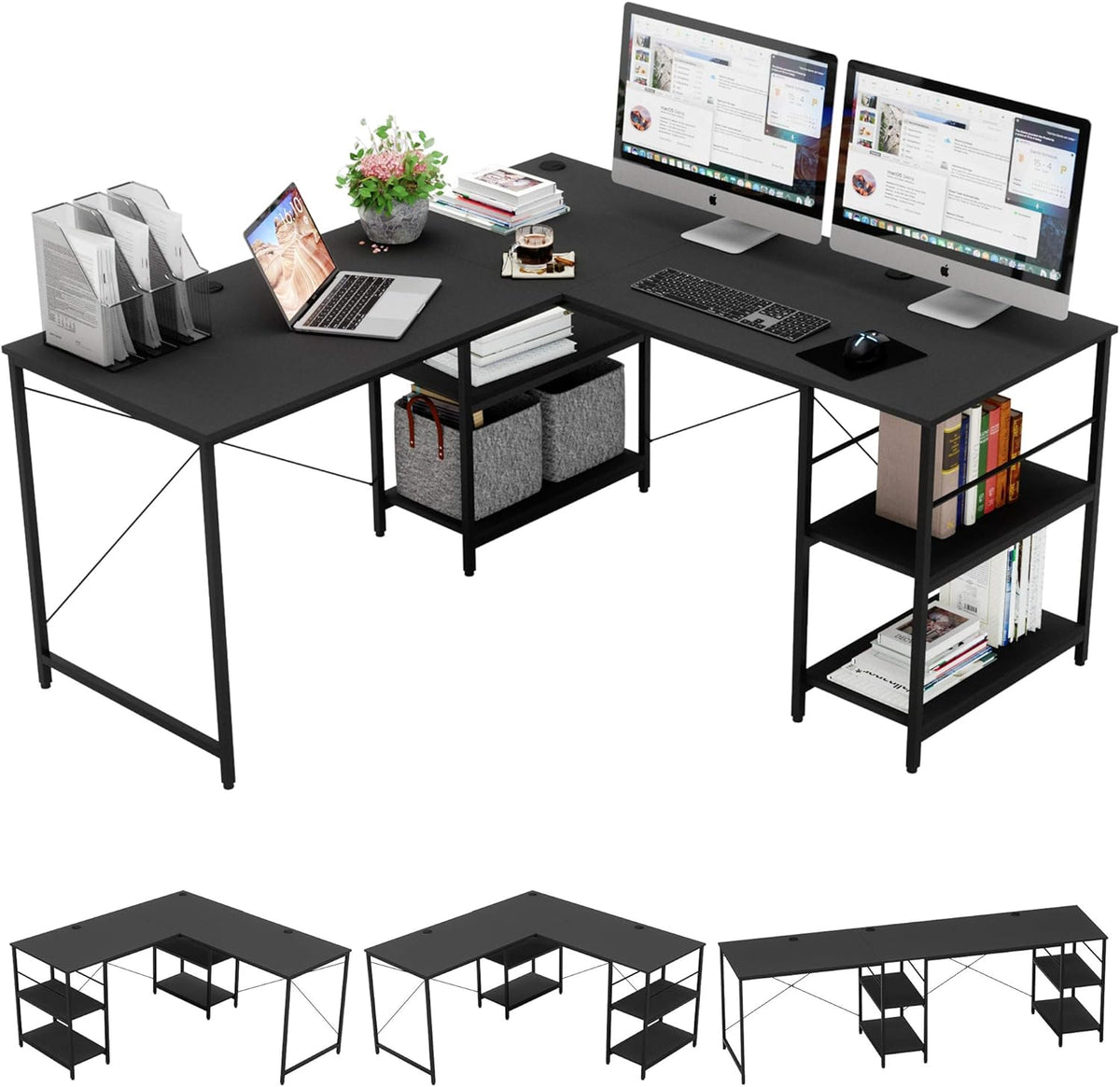 Grey Oak L Shaped Desk with Shelves T26493