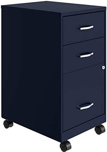 Navy 3 Drawer Metal Mobile File Cabinet with Lock J8501