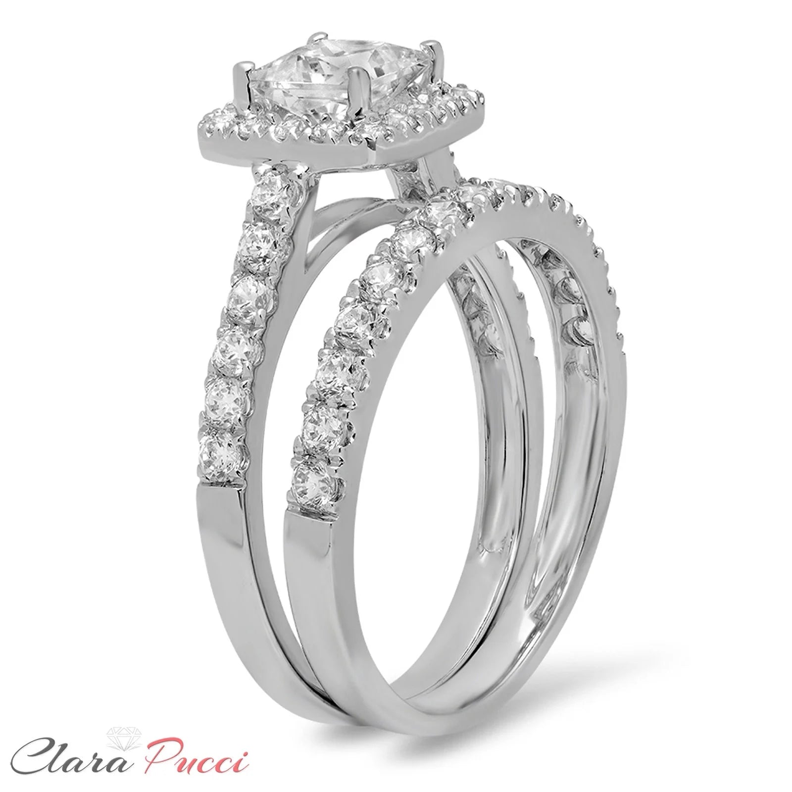 18K White Gold Halo Engagement Ring with Crystal Side Stones Y460
