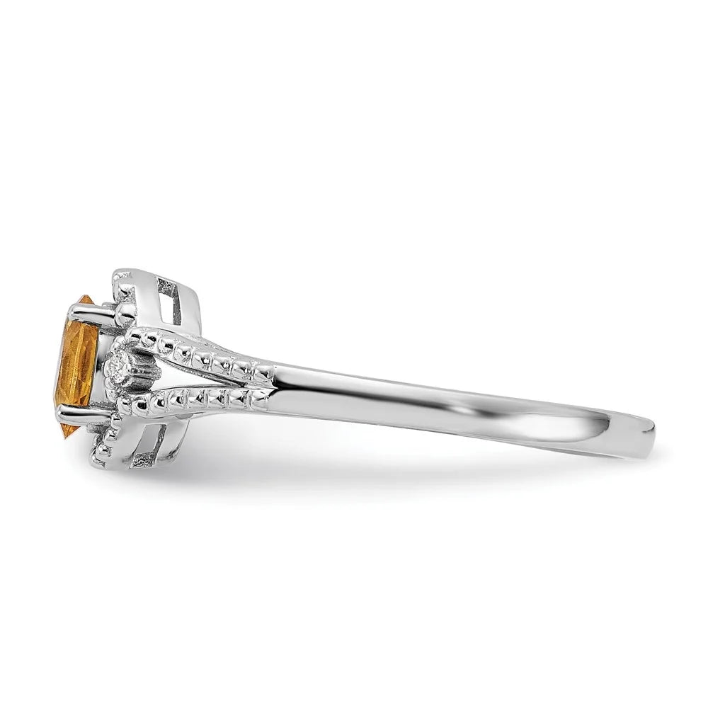 925 Sterling Silver Oval-Cut Citrine and Diamond Engagement Ring Size 10 K1407