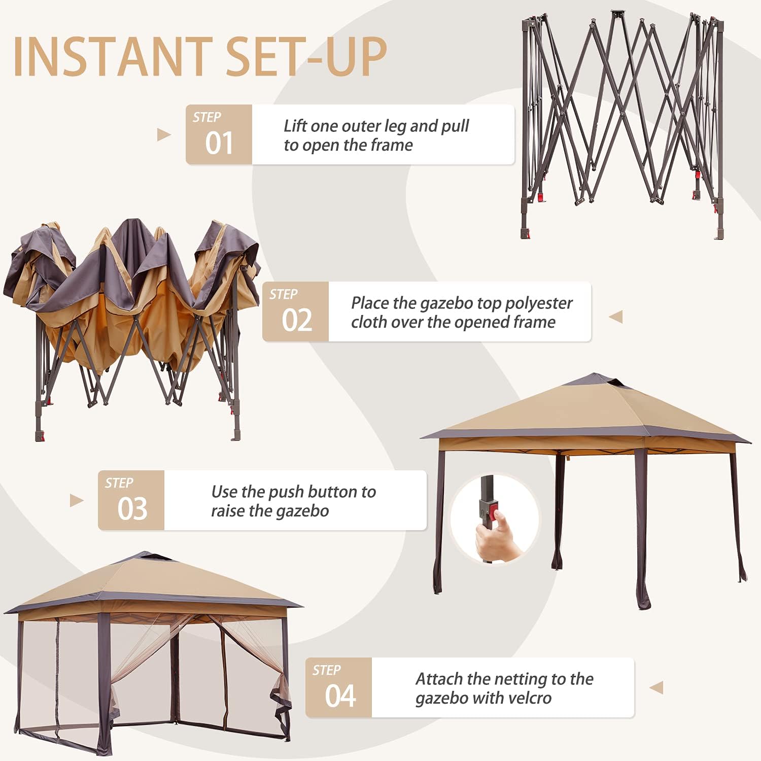 Brown 11'x11' Pop up Canopy Tent with Netting Sidewalls T995423