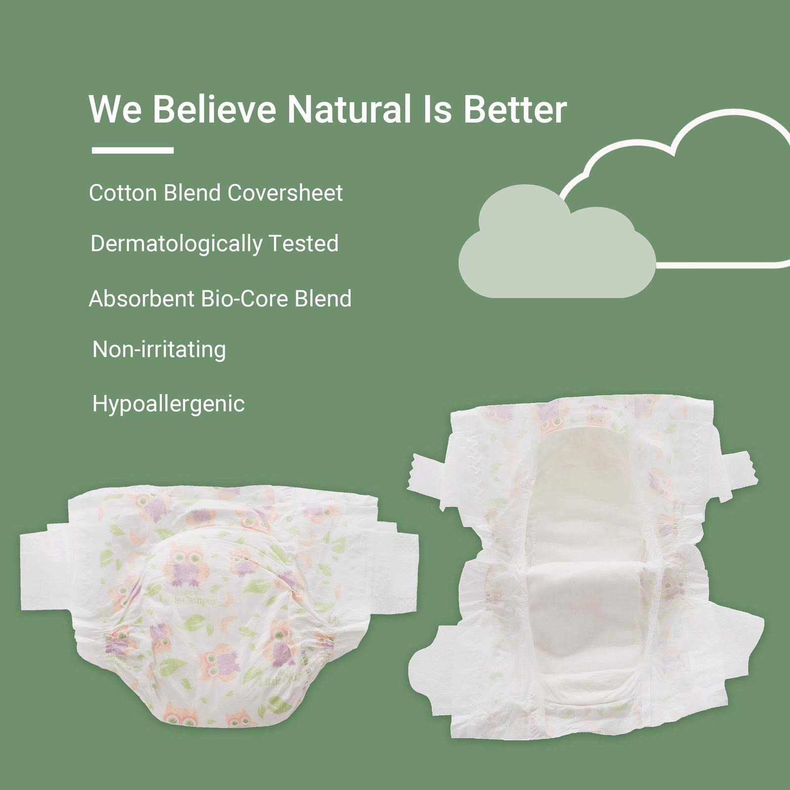 Happy Little Camper Ultra-Absorbent Hypoallergenic Natural Disposable Baby Diapers R32733