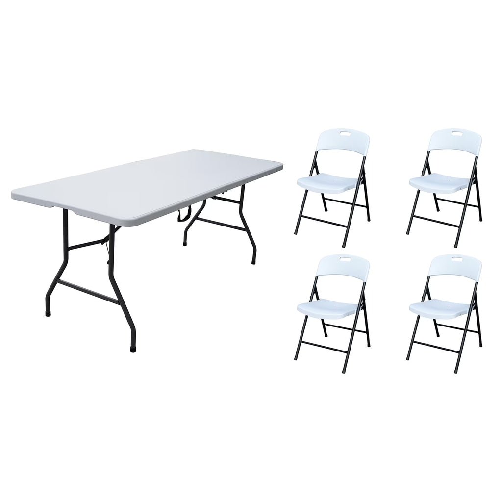 6' Folding Banquet Table & Folding Chairs (4 Pack) L3012