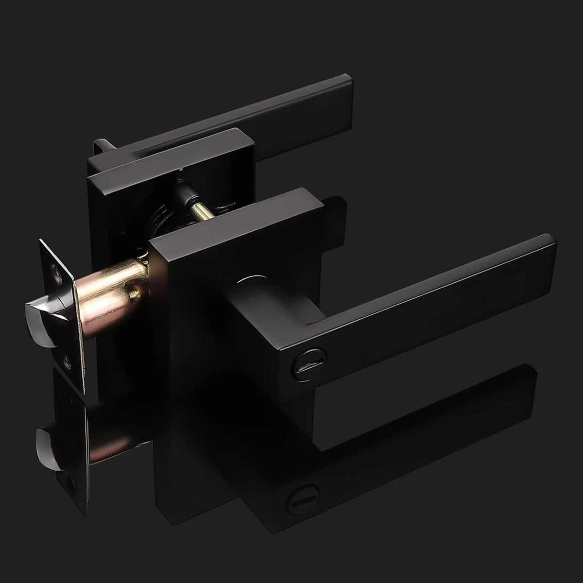 2 Pack Square Privacy Door Levers Matte Black Keyless Interior Door Lockset D234