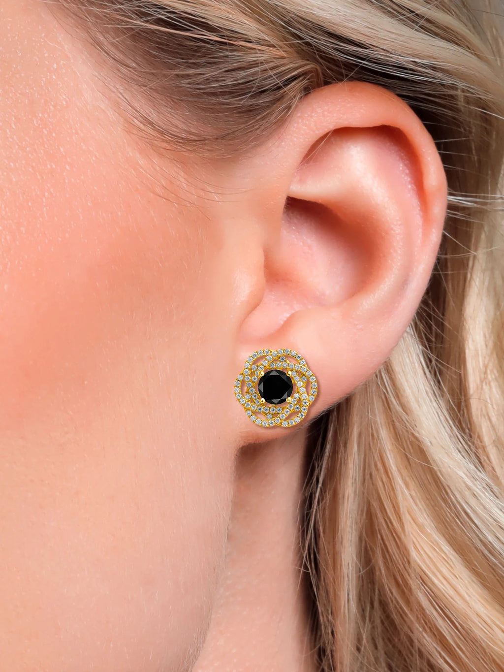 18K Yellow Gold Plated Silver Stud Earrings with Jackets Diamond and Moissanite F59761