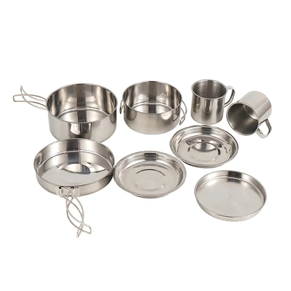 8PCS Stainless Steel Camping Cookware Mess Kit U614