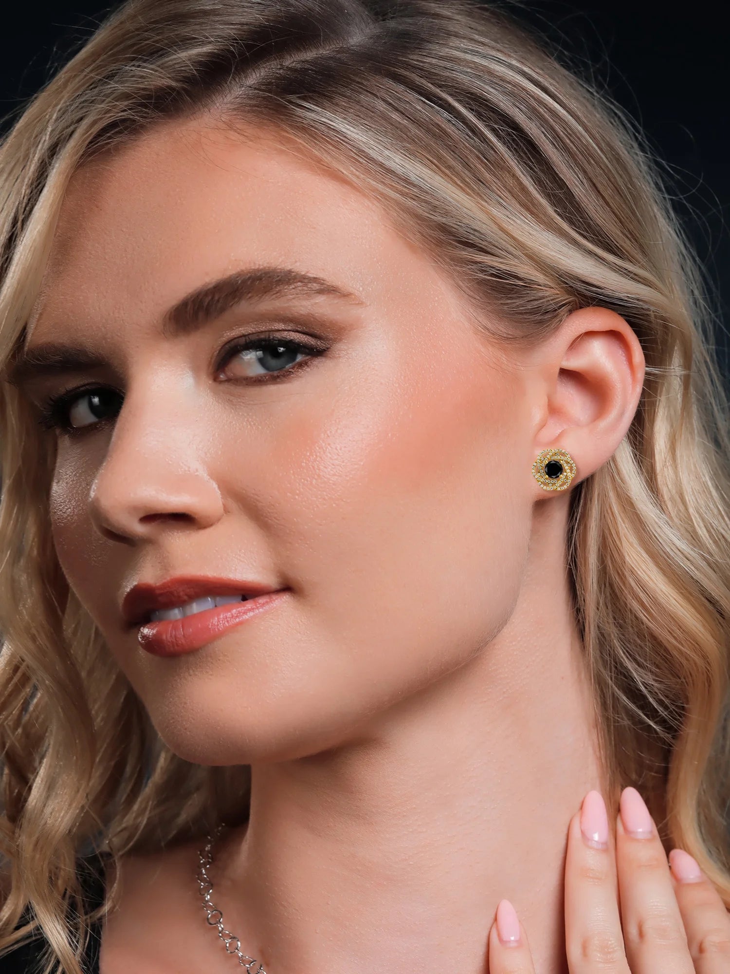18K Yellow Gold Plated Silver Stud Earrings with Jackets Diamond and Moissanite F59761