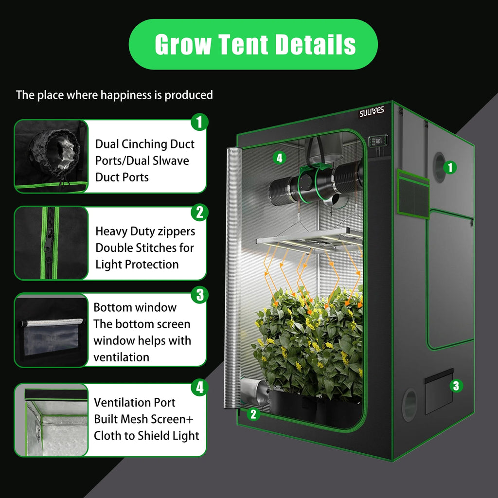 24"x24"x48" Water-Resistant Hydroponic Grow Tent with Observation Window V408315