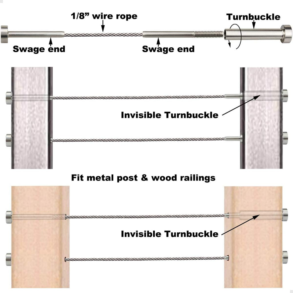 20 Pairs 1/8 T316 Stainless Steel Cable Railing Kit K6283