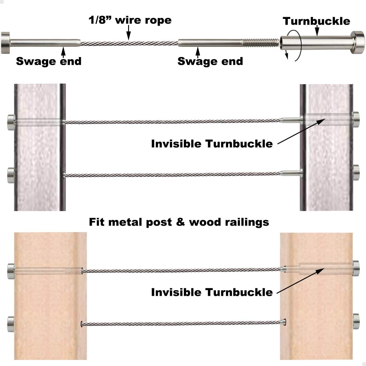 20 Pairs 1/8 T316 Stainless Steel Cable Railing Kit K6283