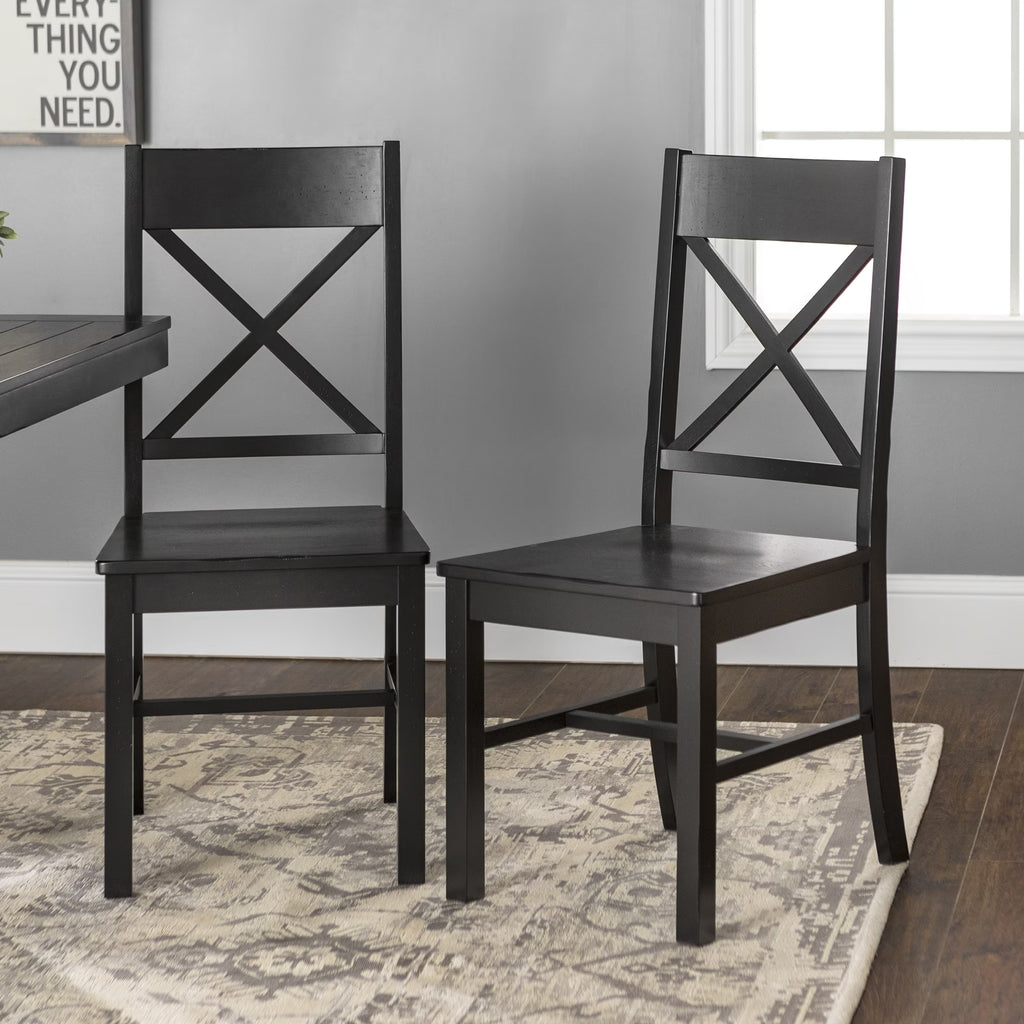 Antique Black Wood Dining Chairs, Set of 2 K828844