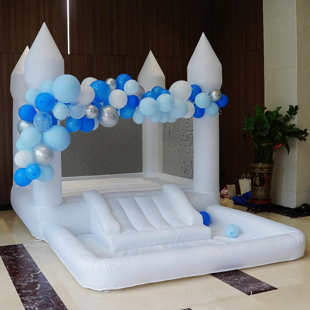 White Bounce House with Slide and Ball Pit Inflatable Bouncer for Kids T105775
