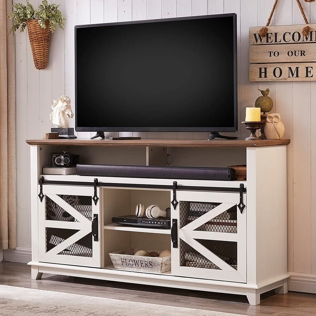 Antique White Wood TV Stand with Storage Shelves N524615
