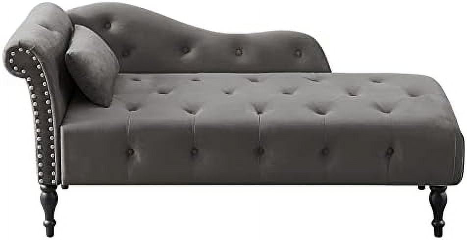 Grey Velvet Tufted Chaise Lounge Chair with Pillow O26680