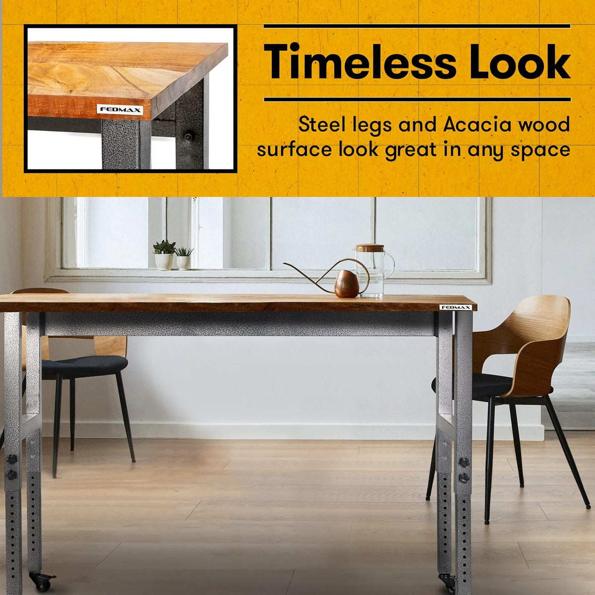 48 Wide Rolling Metal Workbench with Acacia Top C8925