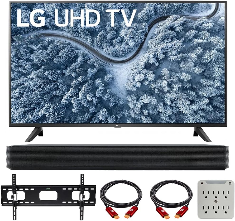 50 Inch 4K Smart UHD TV Bundle with 2.0-Channel Sound Bar, TV Wall Mount Bracket and Surge Adapter S230612