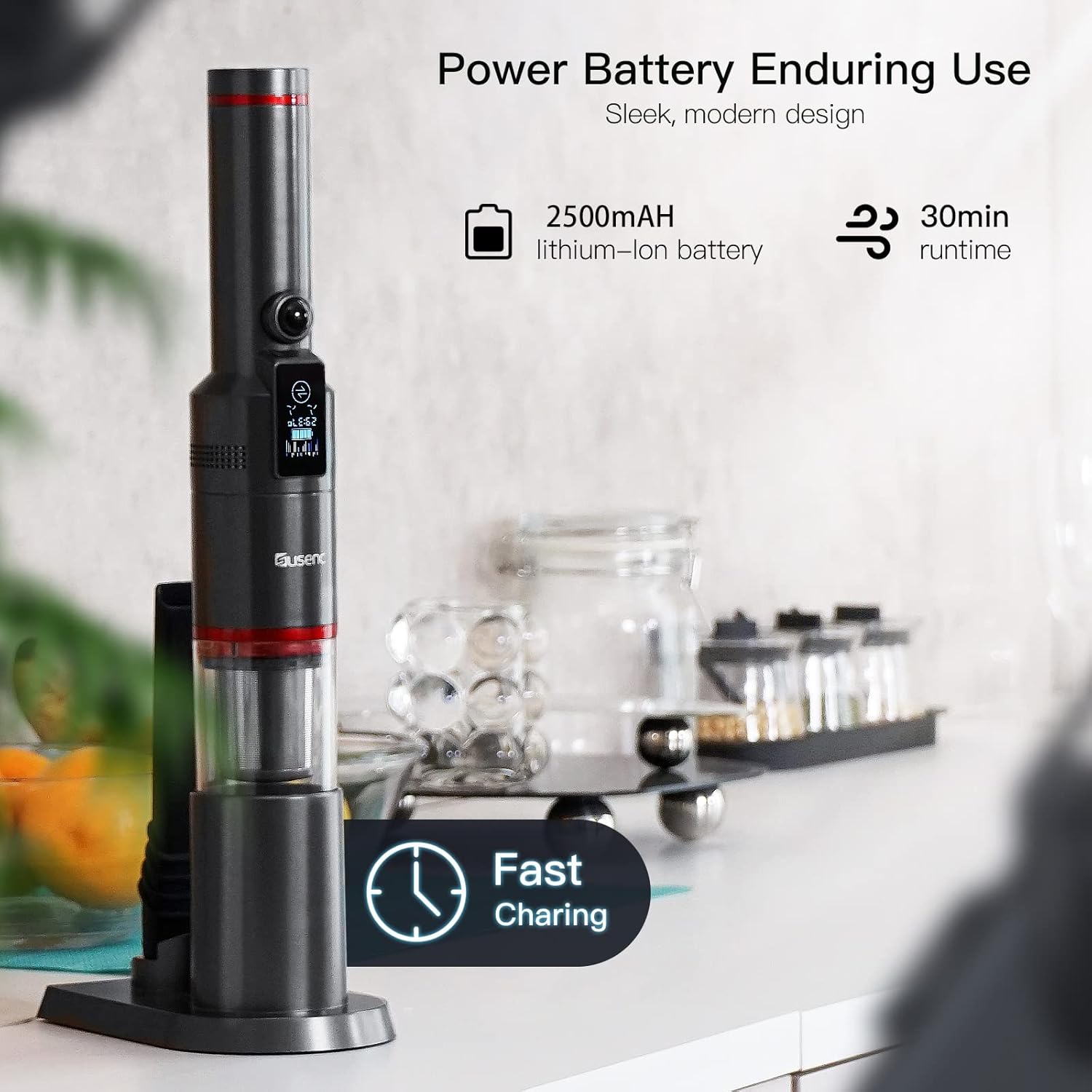 Handheld Cordless Vacuum, 15Kpa Suction, 30Min Run Time, 1.1 Pounds, LCD Display N746226