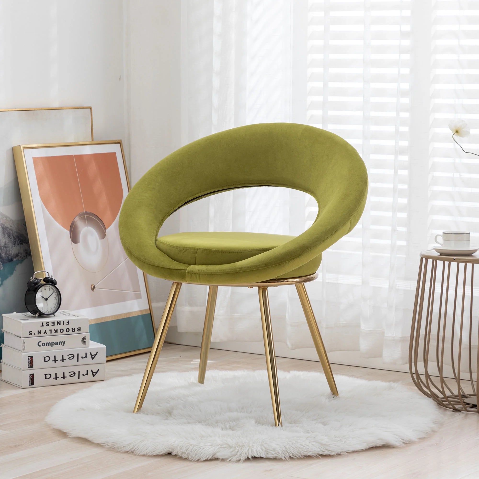 Olive Green Velvet Lounge Chair With Gold Plated Legs A429292