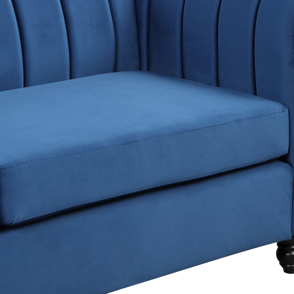 Blue Buttoned Tufted Sofa with Solid Wood Legs B59610