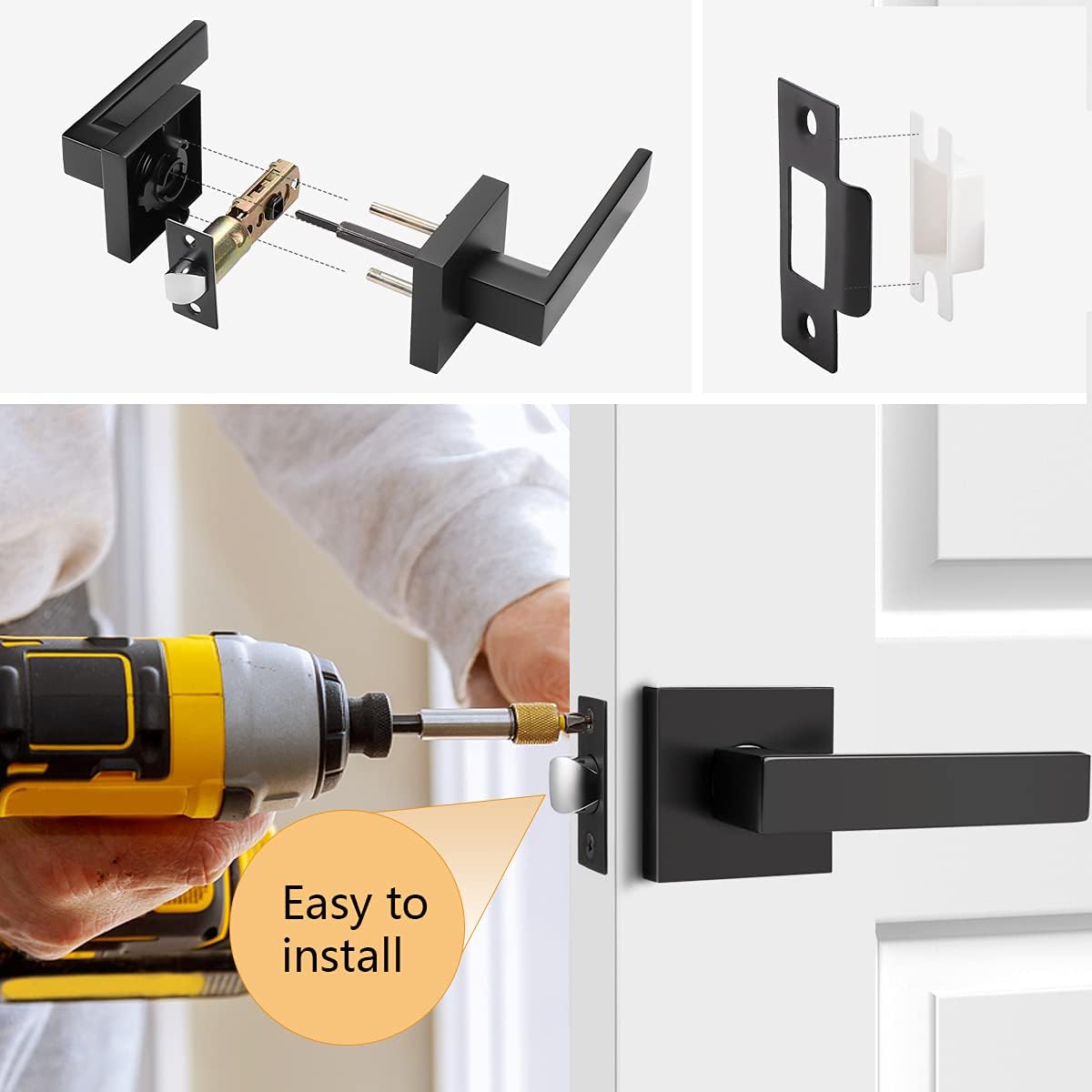 2 Pack Square Privacy Door Levers Matte Black Keyless Interior Door Lockset D234