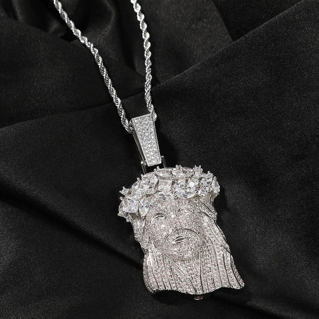14K Gold Finish Simulated Diamond Religious Charm Pendant Necklace W704