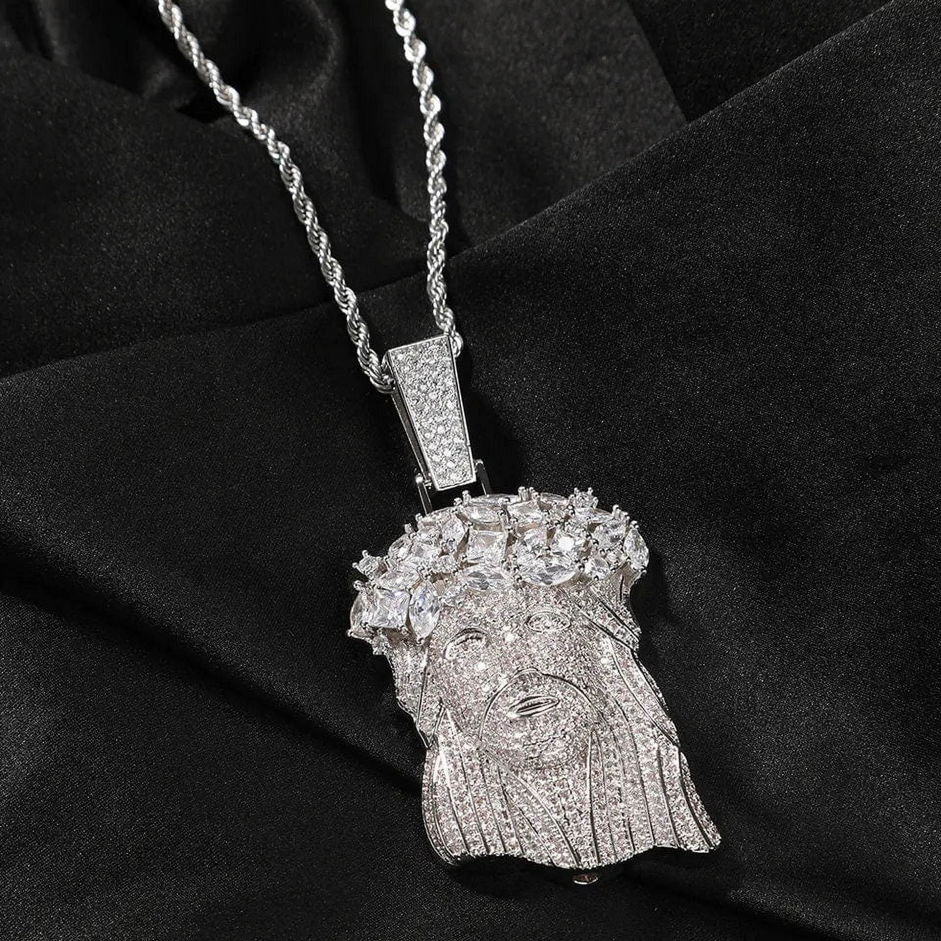 14K Gold Finish Simulated Diamond Religious Charm Pendant Necklace W704