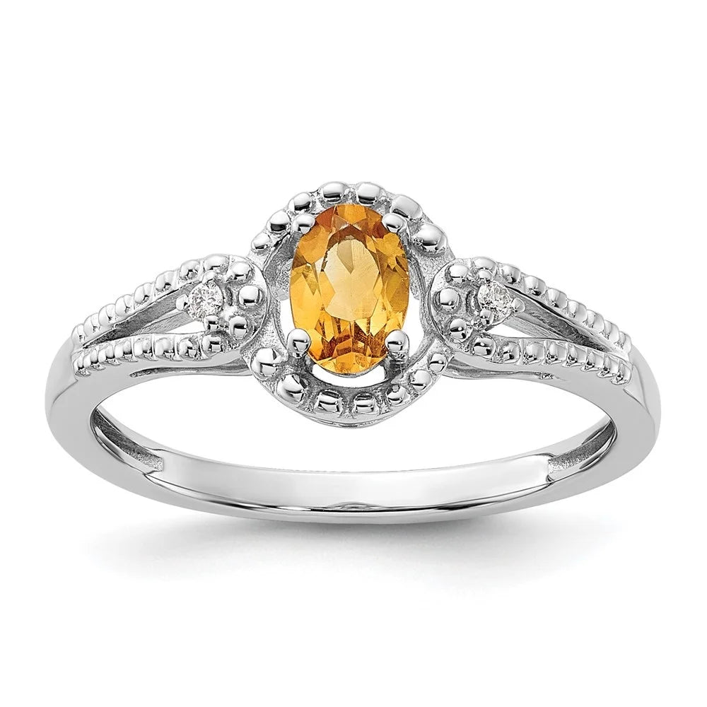 925 Sterling Silver Oval-Cut Citrine and Diamond Engagement Ring Size 10 K1407