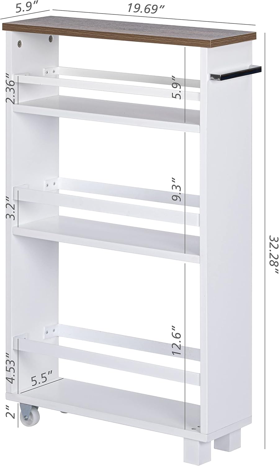 White 4 Tiers Slim Rolling Storage Cart R44269