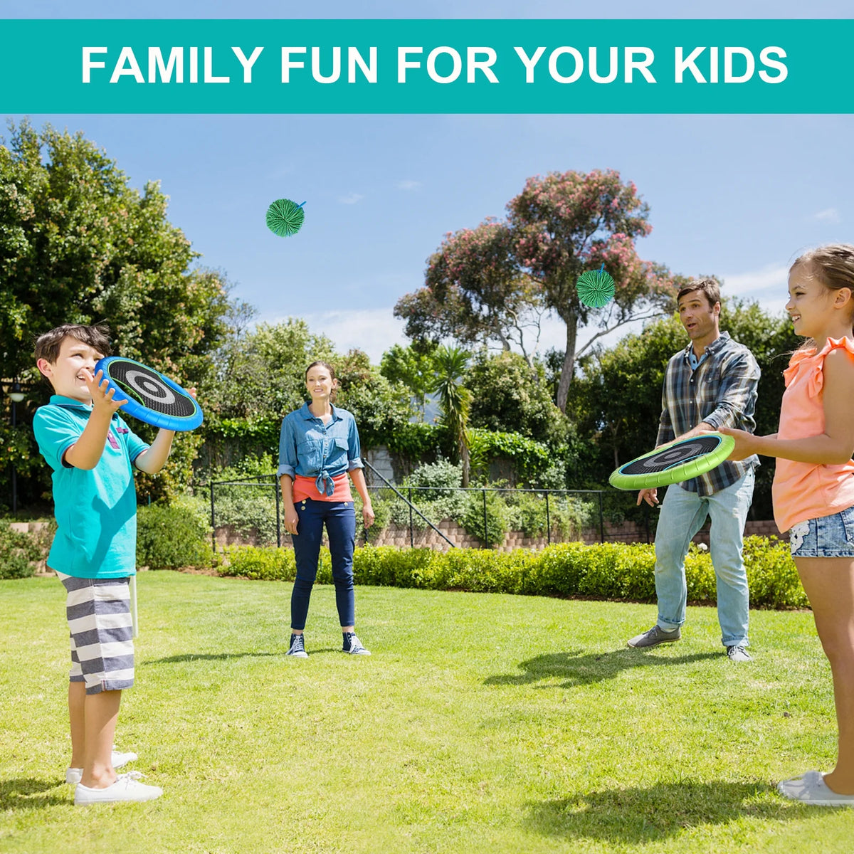 Trampoline Paddles for 4 Players, Bouncy Disc Paddle Ball Game Frisbee Set Q40243