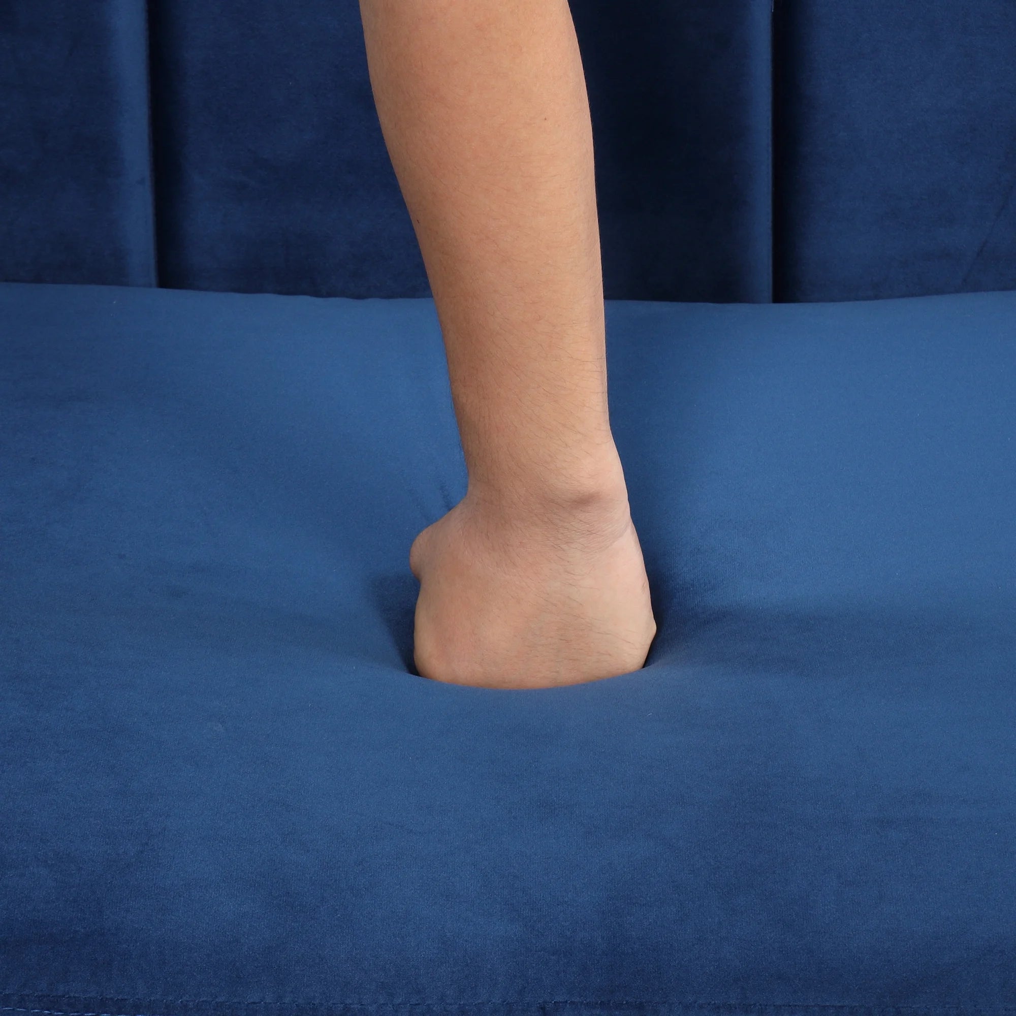 Blue Buttoned Tufted Sofa with Solid Wood Legs B59610