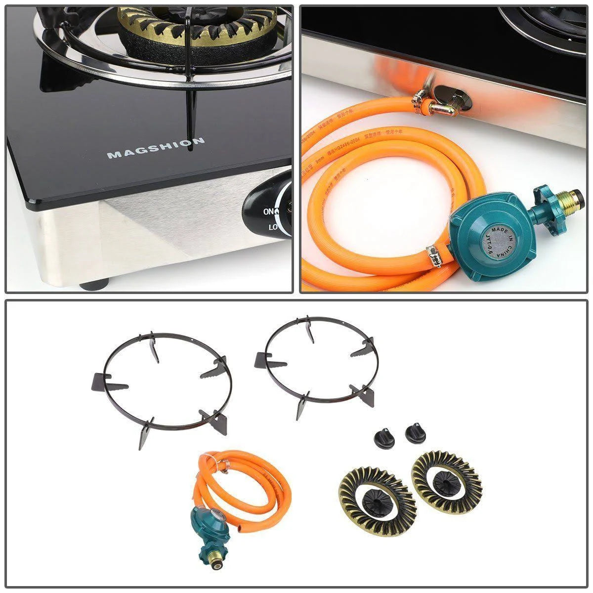 Double Glass Top Portable Propane Gas Stove Burner with Hose & Regulator W2946