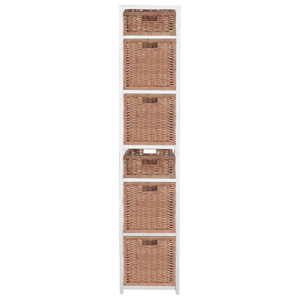 White/Natural Square Folding Bookcase with Wicker Storage Baskets X349
