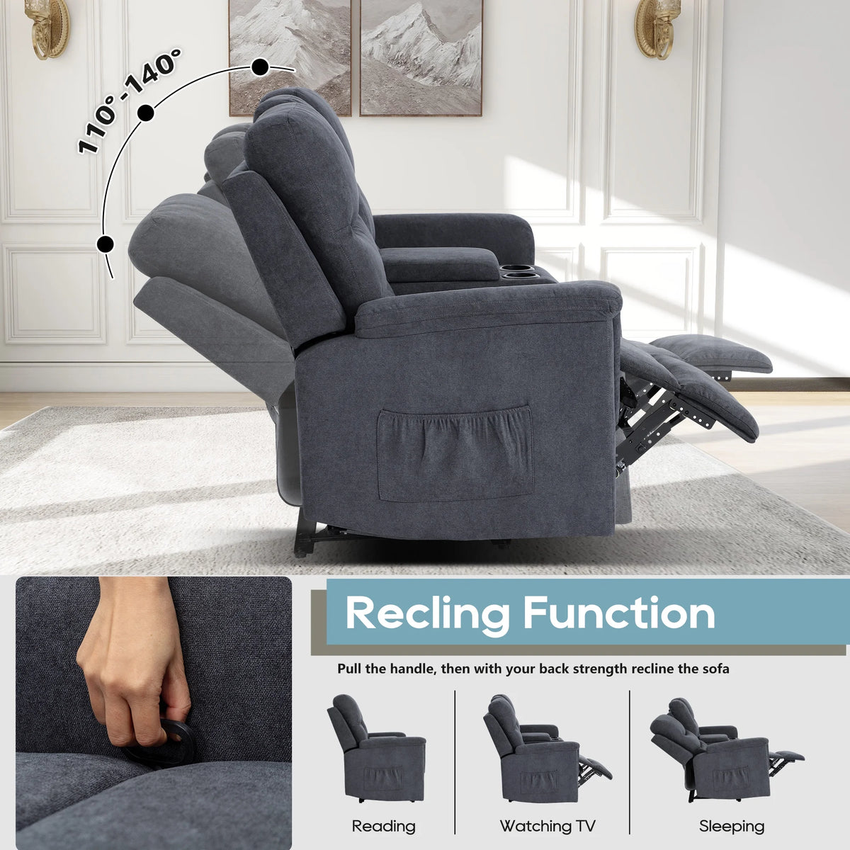 Grey Double Recliner Loveseat with Console and Cup Holder K889649