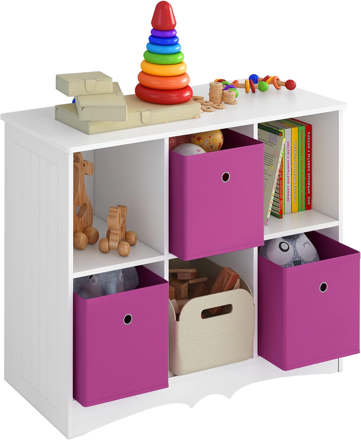 Pink Kids Toy Storage Cubby with 6 Large Storage Drawers A662350