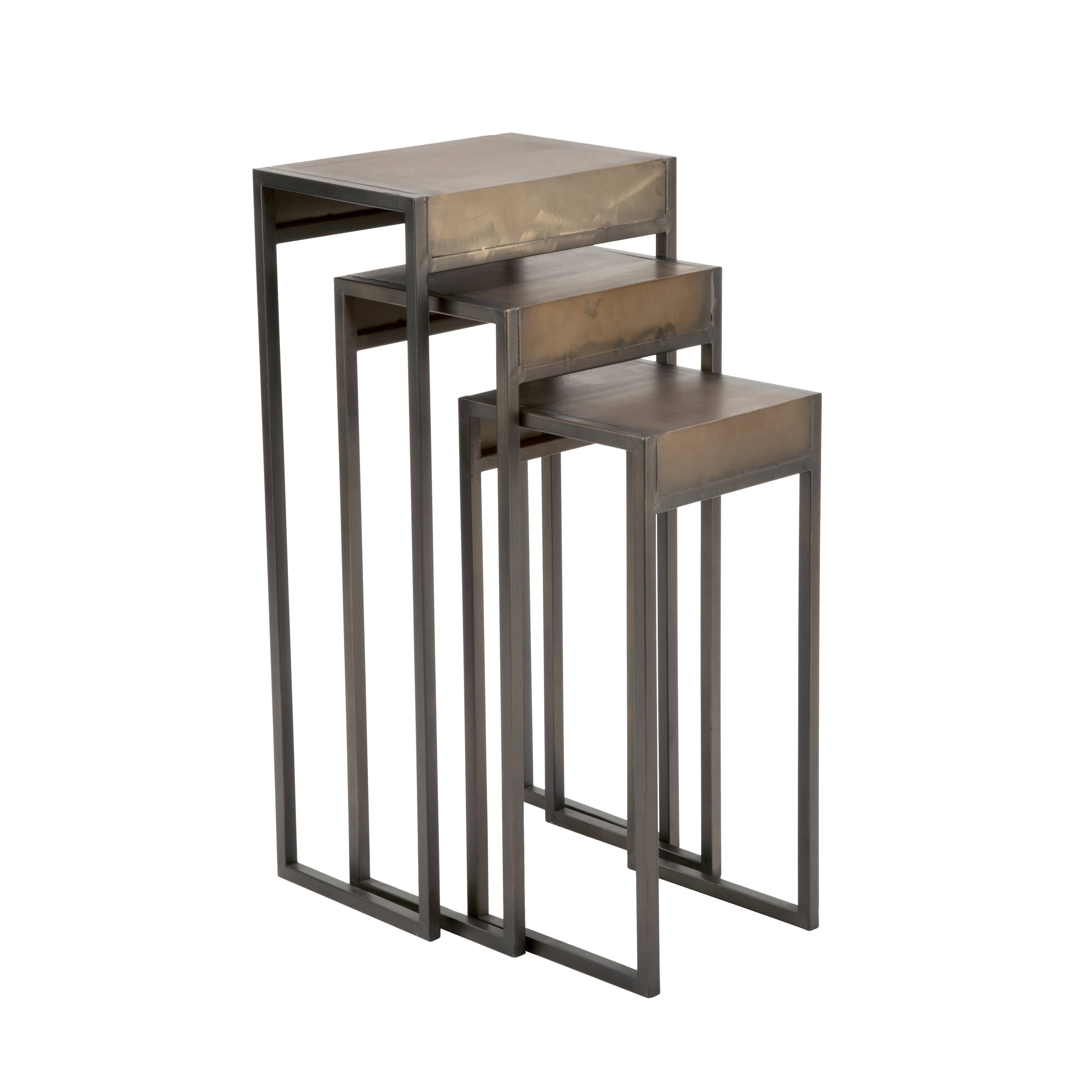 Set of 3 Bronze and Black Rectangular Solid Side Table D55999