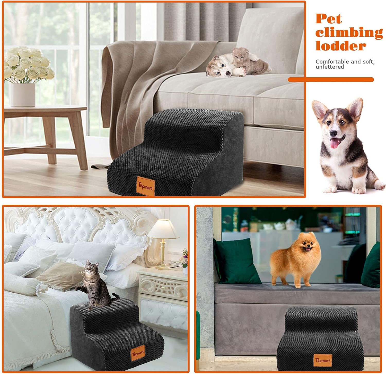 High Density Foam Pet Steps 2 Tiers, Non-Slip Dog Stairs C692