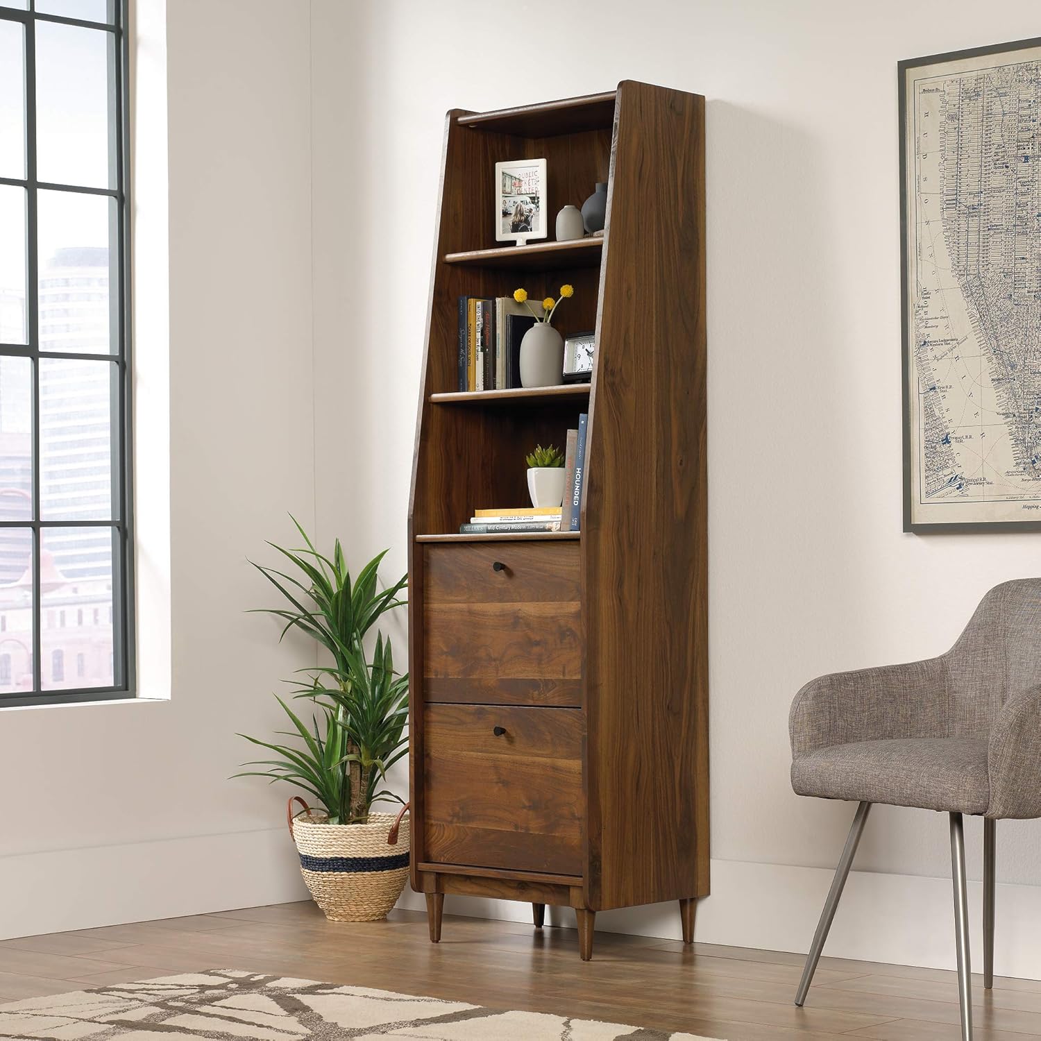 Narrow Bookcase, Grand Walnut finish J5970