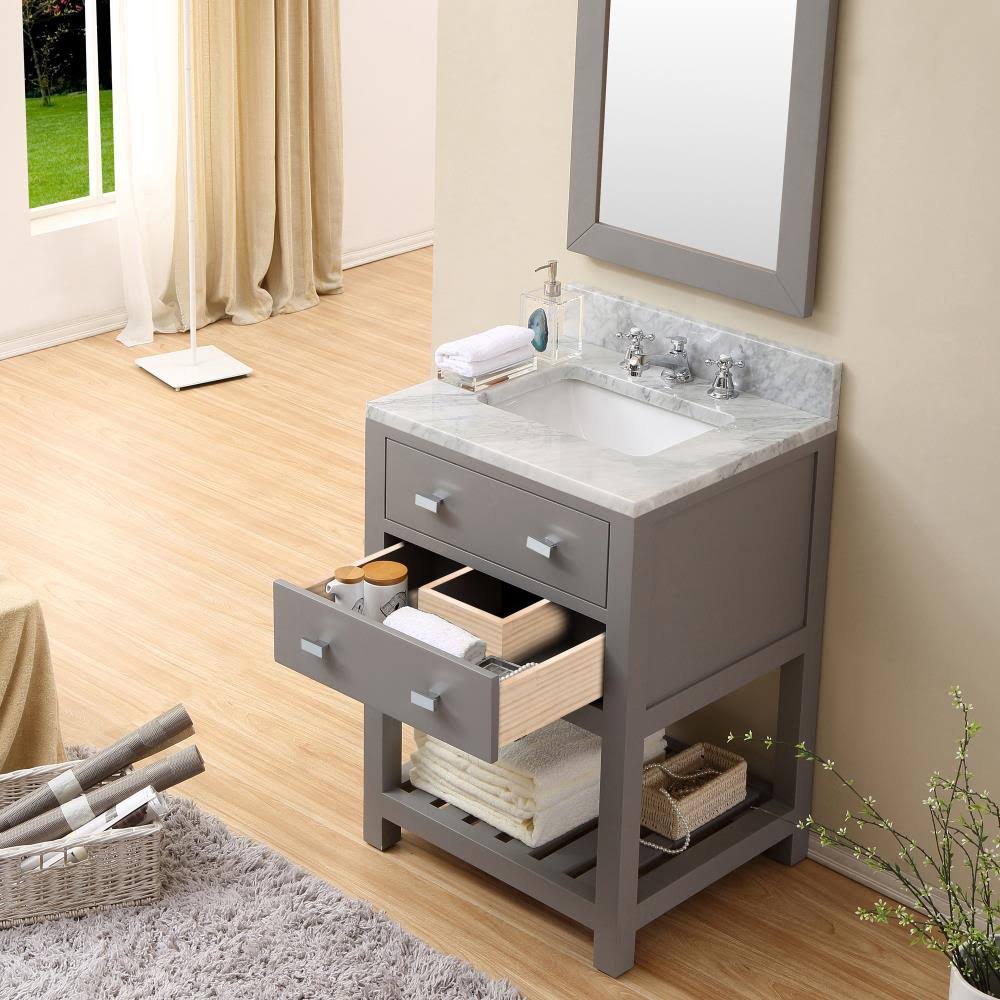 Cashmere Grey Undermount Single Sink Bathroom Vanity with Carrara White Natural Marble Top F9521